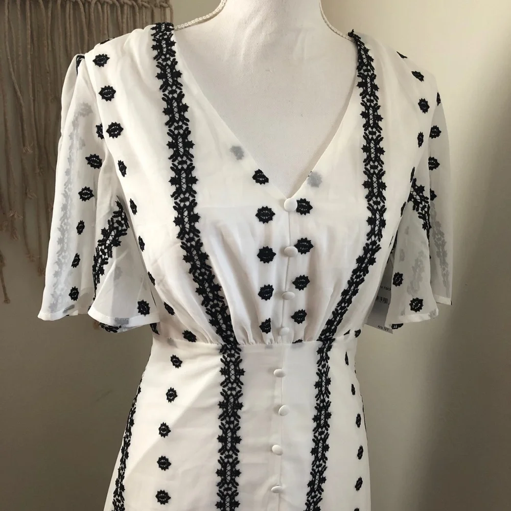 One One Six White Black Embroidered Maxi Dress - Picture 3 of 6